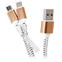 Zipzáros töltő kábel 80 cm, lightning + micro USB, fehér