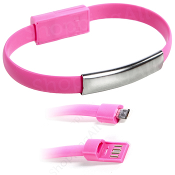 Karkötő töltő kábel, USB – micro USB, fukszia